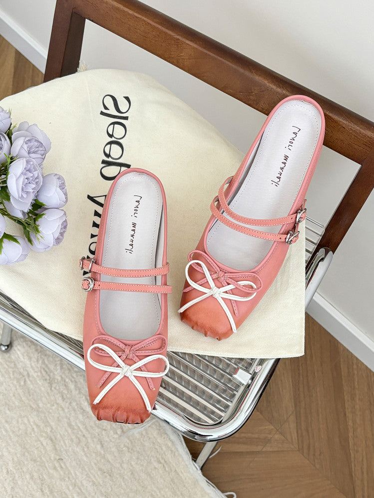 Karin Luna In Stock In Stock   Summer New Sweet Bowknot Color Block Square Toe Height-Increasing Slippers