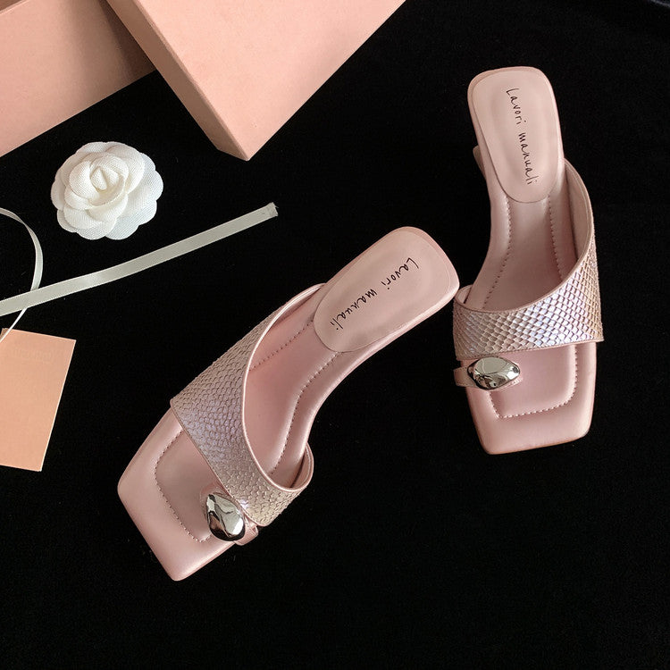 Karin Luna Fish Skin Series~Minimalist Square Toe Popular Irregular Heel Slippers