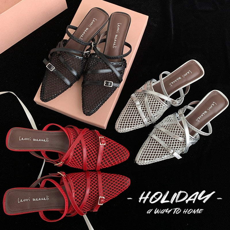 Karin Luna In Stock  Spot Goods  Mesh Series Elegant Closed-Toe Belt Buckle Slippers