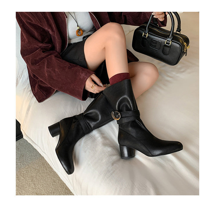 Karin Luna In Stock Spot Goods  Belt Buckle High Heel Large Tube Small Short Boots