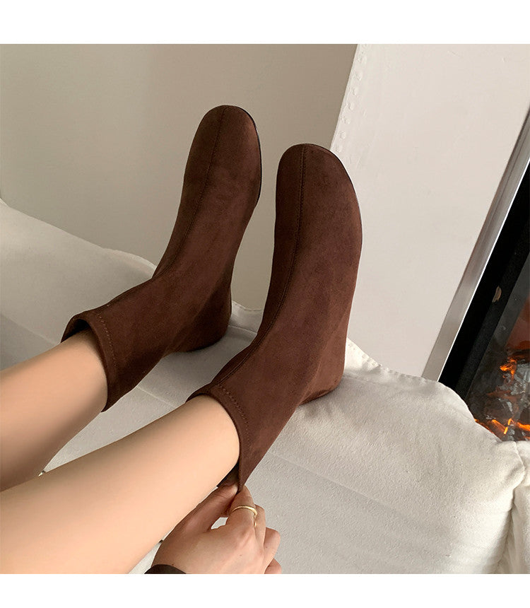 Karin Luna In Stock Spot Goods Round Toe Basic Stretch Slim Short Boots