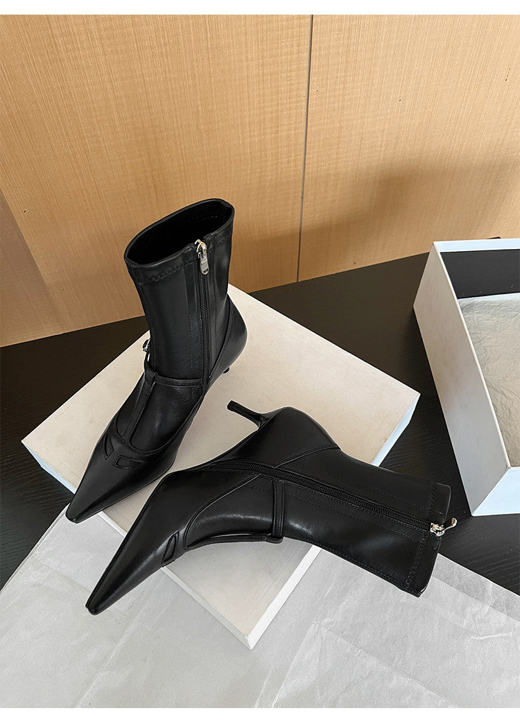 Karin Luna In Stock Spot Goods Elegant Stiletto Pointed Toe Side Zipper Short Boots