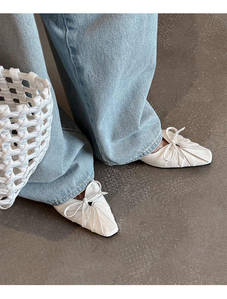 Karin Luna French Style Wrinkled Square Toe Height-Increasing Flats
