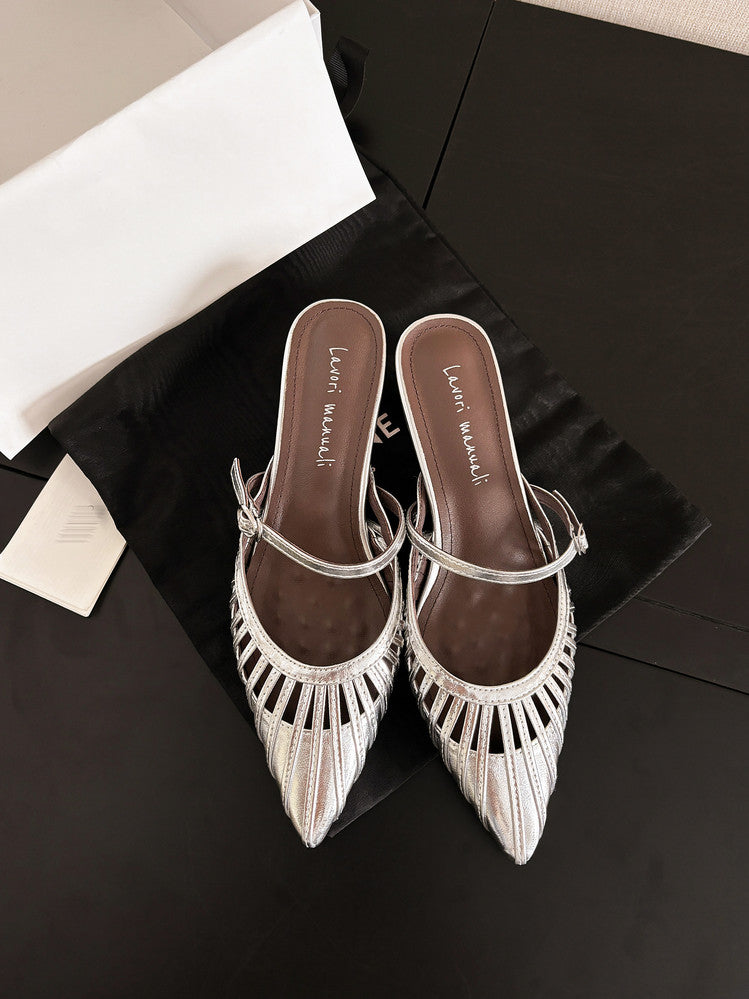 Karin Luna Casual Feel~In stock Pointed Toe Hollow Design Note Pointed Toe Slippers