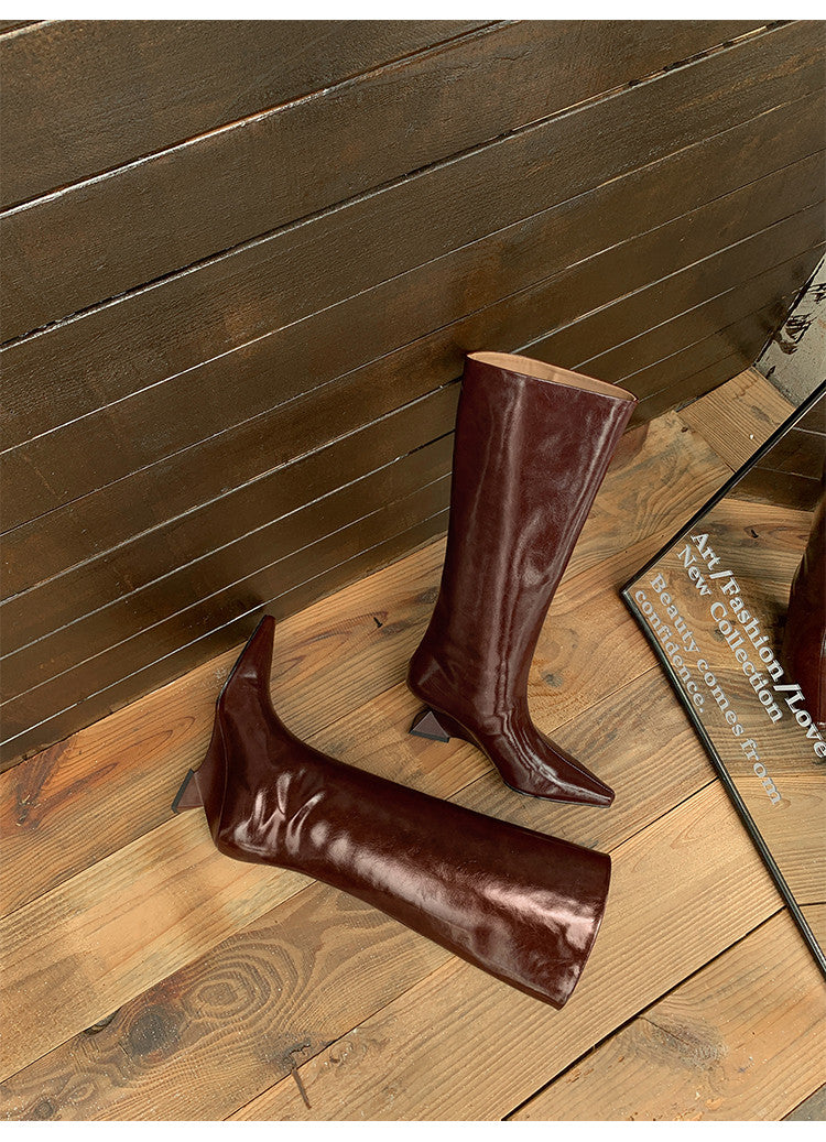 Karin Luna European and American Style Unisex Square-Toed Long Boots