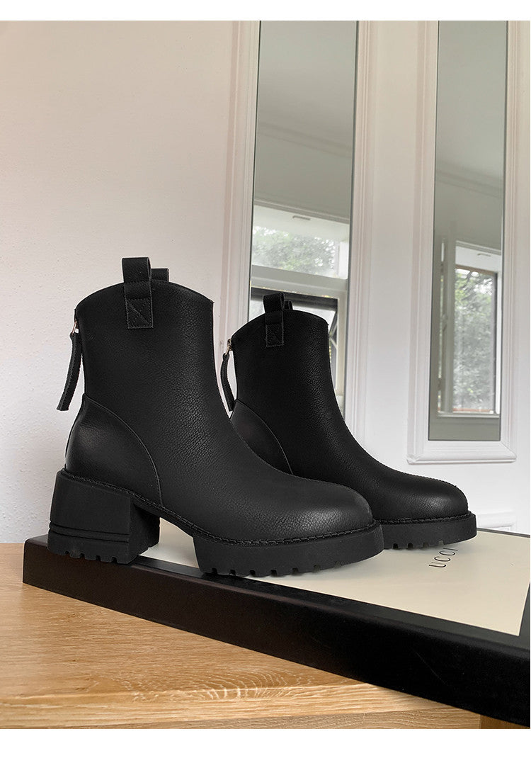Karin Luna In Stock Versatile Round Toe Chunky Heel Ankle Boots