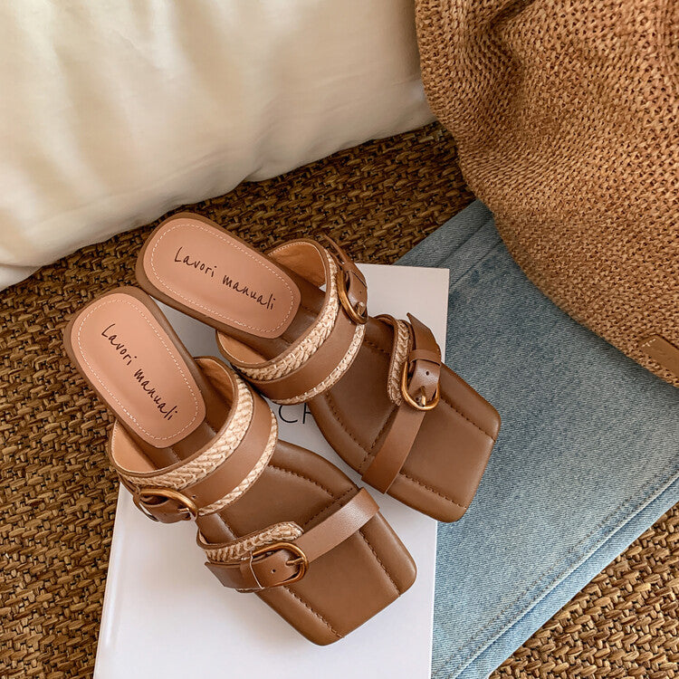 Karin Luna Hot-Selling In Stock  Retro Wedge Belt Square Toe Irregular Heel