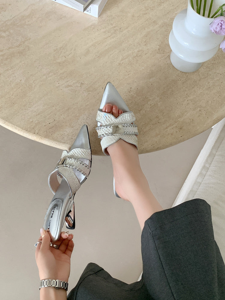 Karin Luna Fish Skin Series~Minimalist Pointed Toe Hot-Selling Unique Heel Slippers