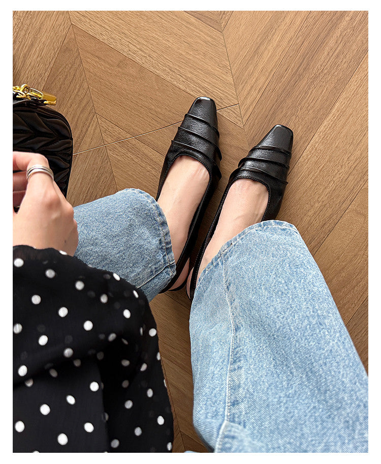 Karin Luna French Retro Square Toe Wrinkled Closed-Toe Sandals
