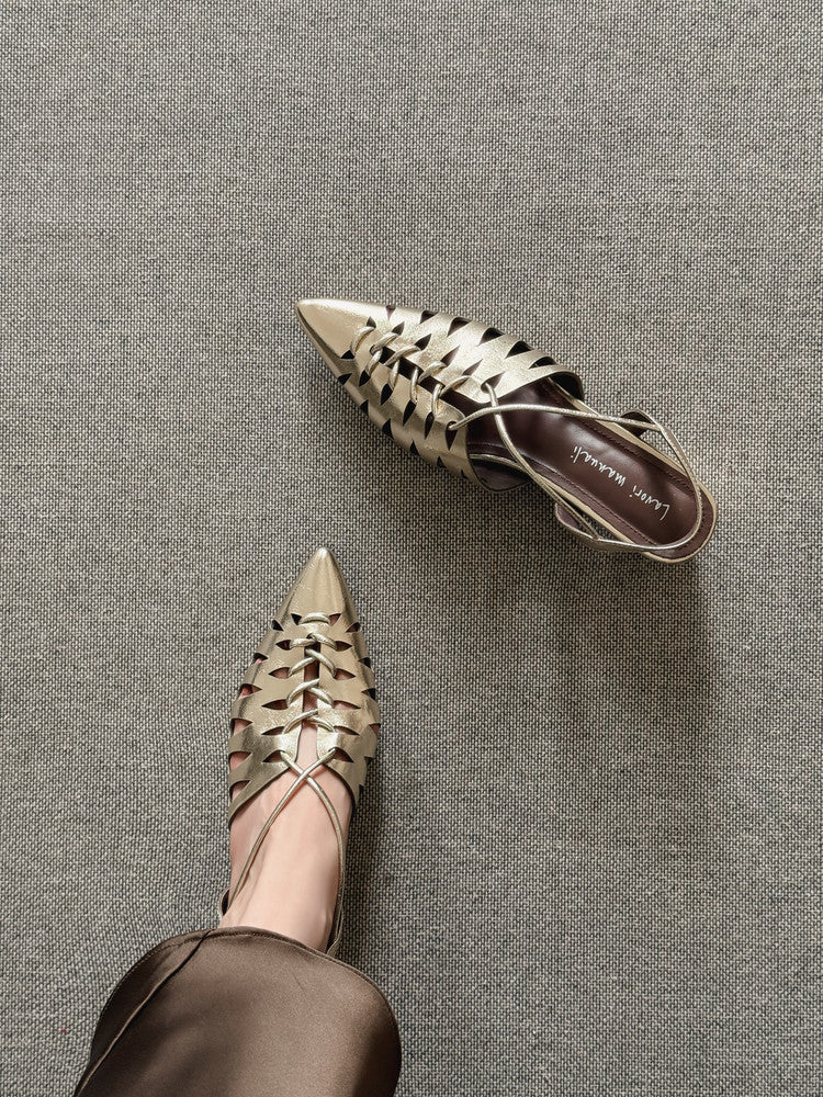 Karin Luna Braided Style ~Cross-woven Pointed Toe Closed-toe Sandals