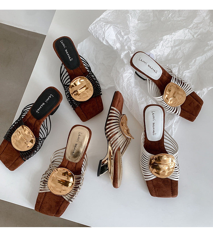 Karin Luna Bestseller Popular New Image  Comes with data plan included Resort Style Irregular Heel Thin Strap Slippers