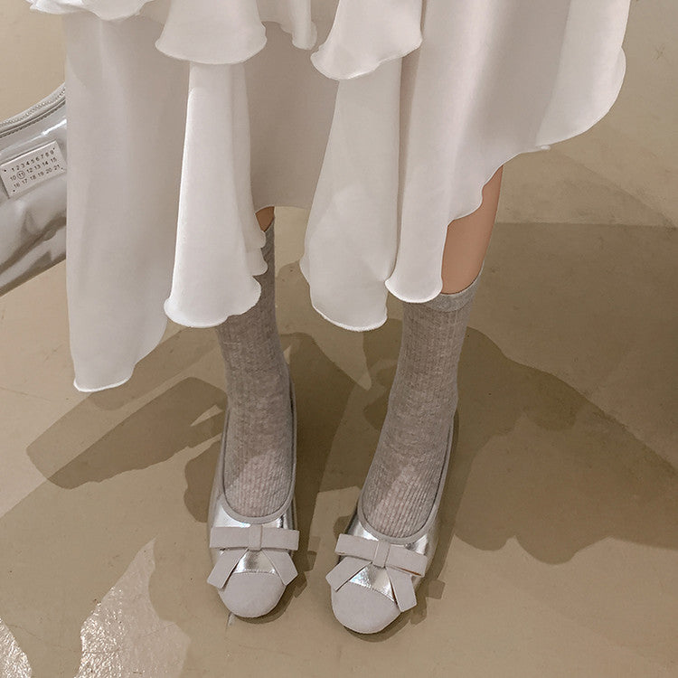 Karin Luna In Stock Spot Goods    Color Block Sweet Bowknot Hidden Wedge Shallow Mouth Flats