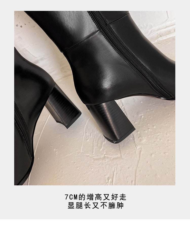 Karin Luna In Stock Spot Goods  Chunky Heel Side Zipper Riding Boots