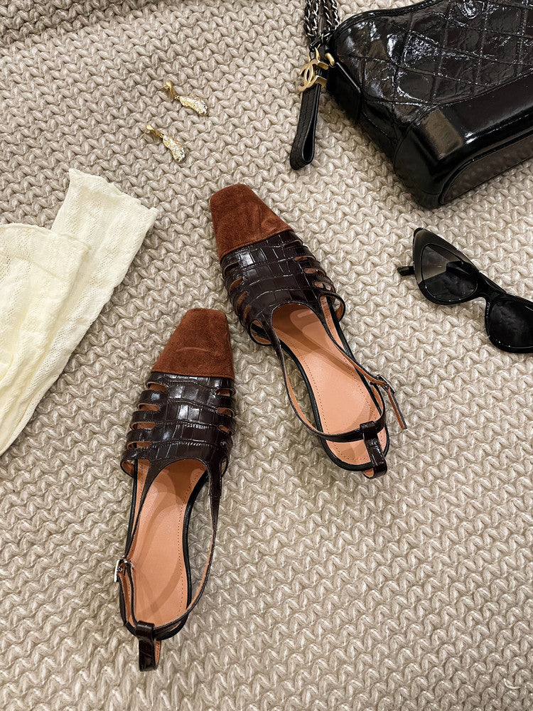 Karin Luna In Stock Spot Goods   French Retro Small Square Toe Closed-Toe Elegant Closed-Toe Sandals