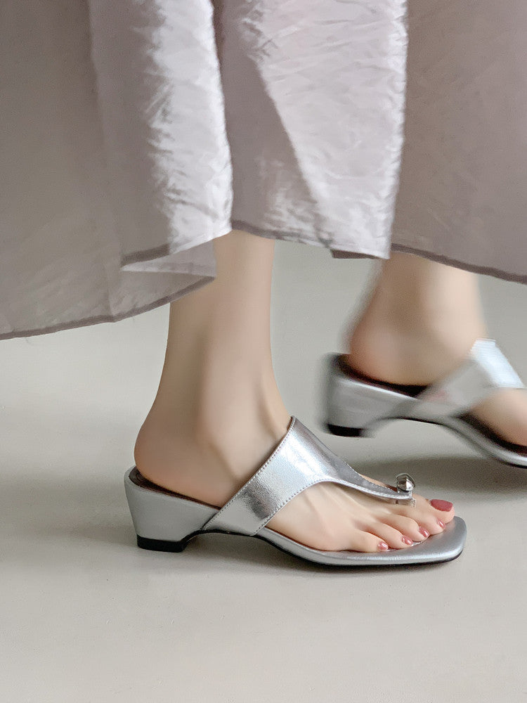 Karin Luna In Stock Spot Goods Clip-toe Square Toe Metal Buckle Minimalist Slippers