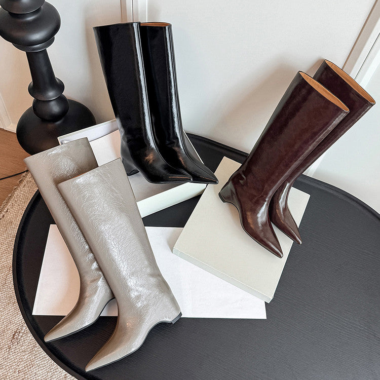 Karin Luna Minimalist Style High Tube Pointed Toe Hidden Heel Boots