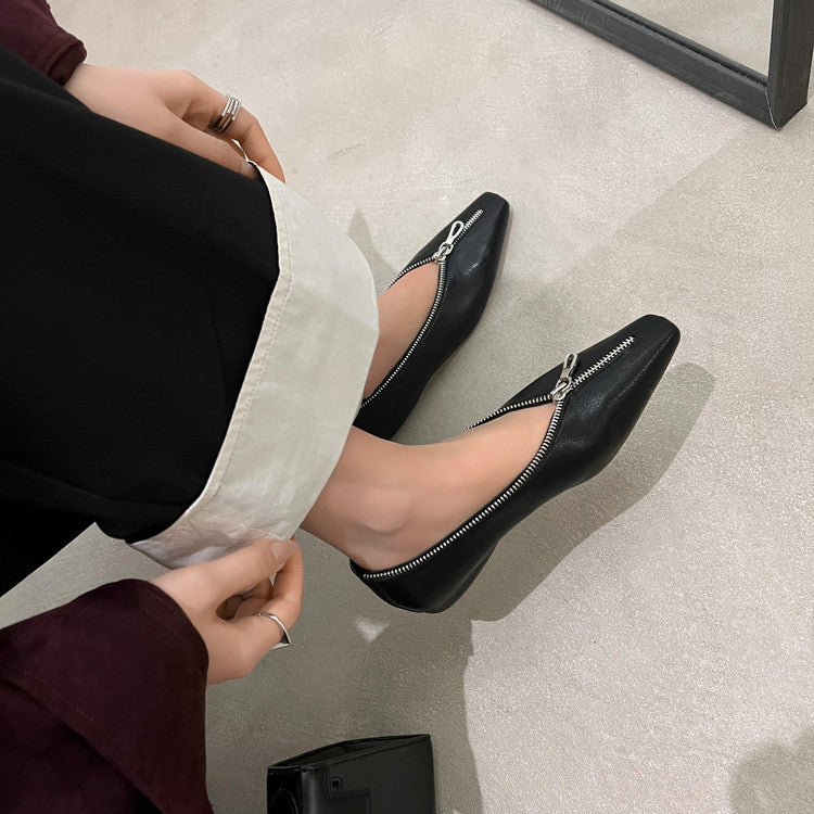 Karin Luna In Stock In Stock ~Basic Versatile Light Luxury Zipper Small Square Toe Flats