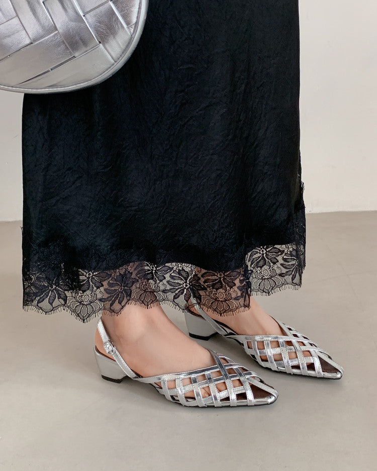 Karin Luna Braided Style ~Cross-woven Pointed Toe Closed-toe Sandals