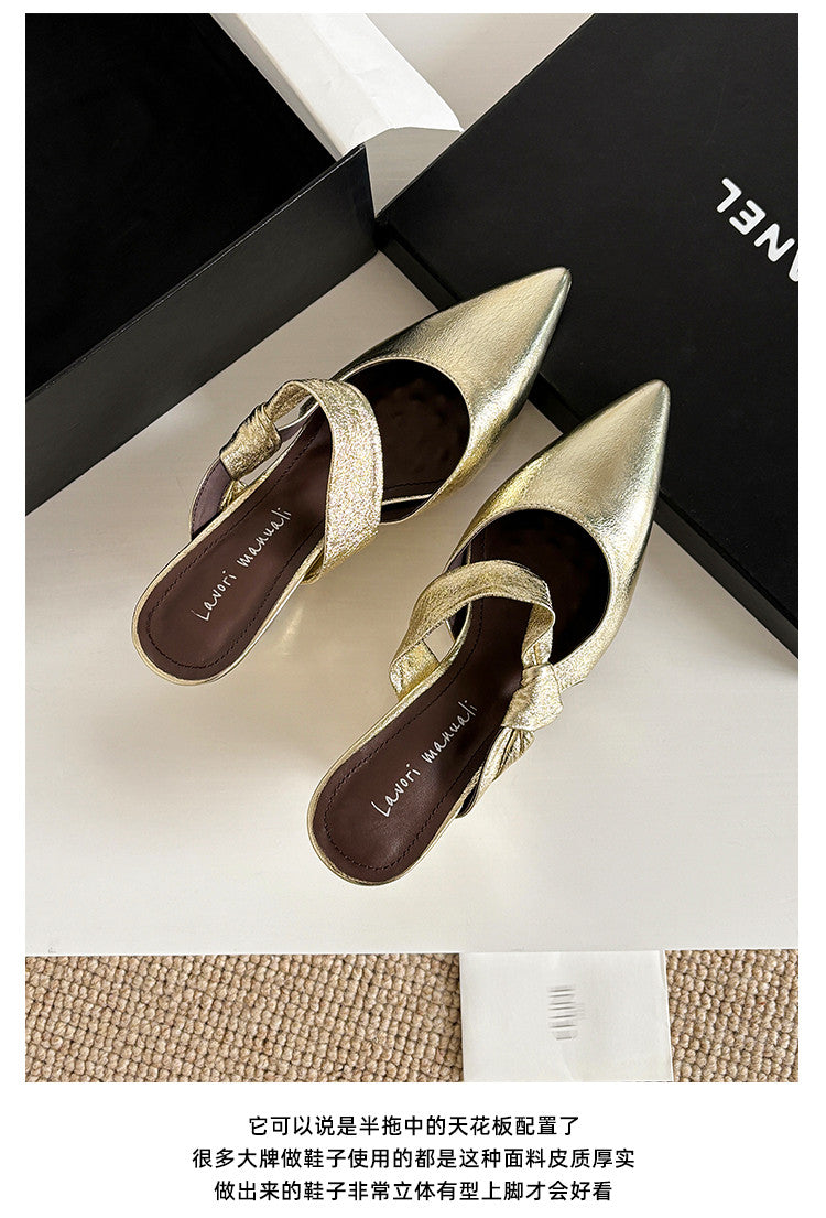 Karin Luna In Stock Spot Goods  Pointed Toe Irregular Heel Elegant Retro Strap Slippers