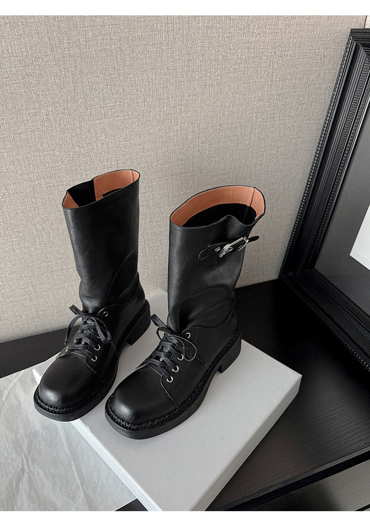 Karin Luna Bestseller Large Tube Thick Sole Martin Boots with Belt Buckle