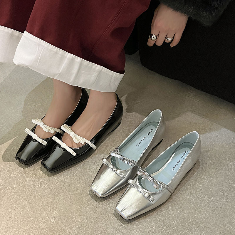 Karin Luna In Stock Spot Goods  Hot-Selling Element Bowknot Square-Toe Color-Block Height-Increasing Flats