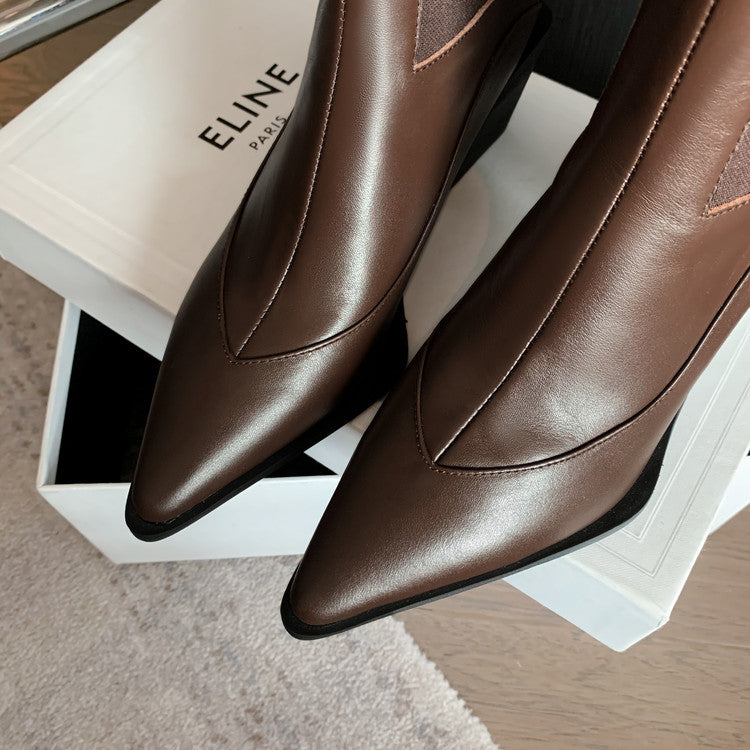 Karin Luna In Stock Spot Goods   Elegant Pointed Toe Chunky Heel Ankle Boots
