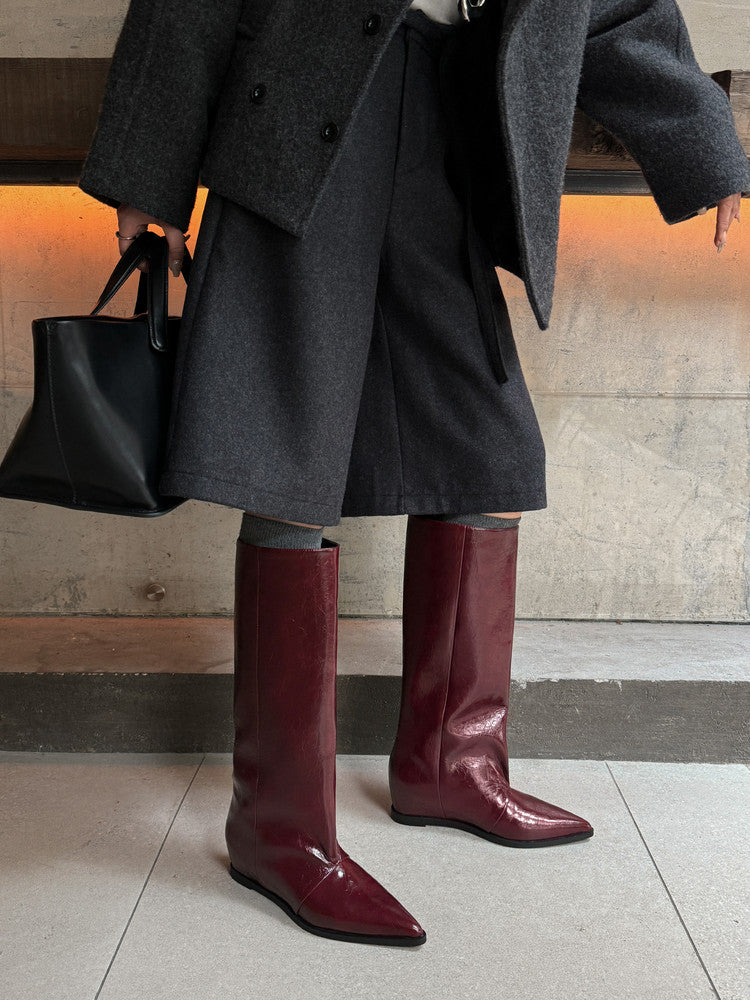 Karin Luna Elegant Style Pointed Toe Internal Height Increase Slip-On Long Boots