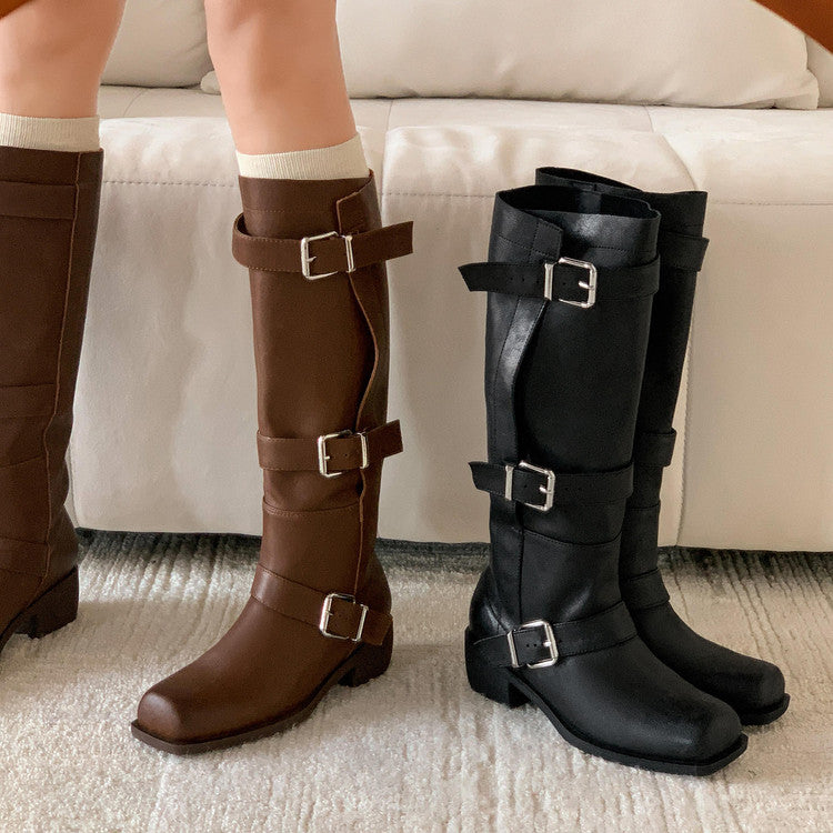 Karin Luna In Stock In Stock European and American Style Square Toe Thick Sole Belt Buckle Long Boots