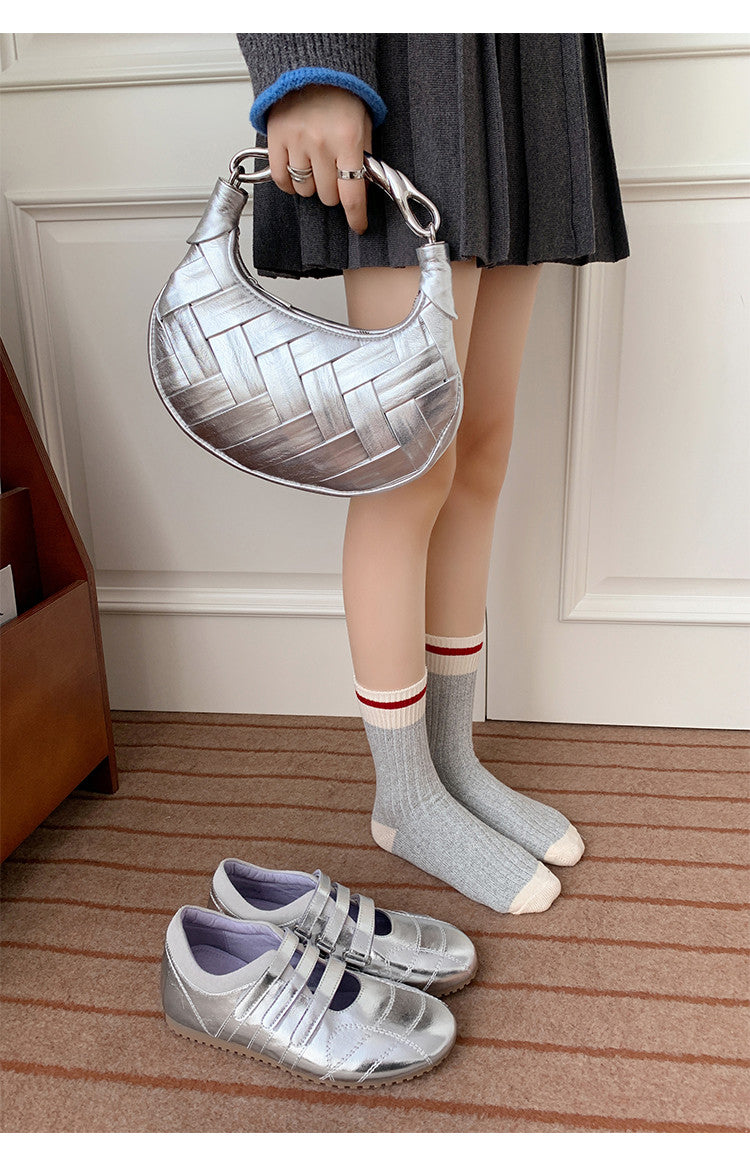 Karin Luna Casual Shoes Series~  In Stock In Stock Magic Tape Round Toe Internal Height Increase Single Strap Flats