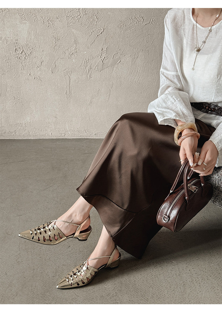 Karin Luna Braided Style ~Cross-woven Pointed Toe Closed-toe Sandals