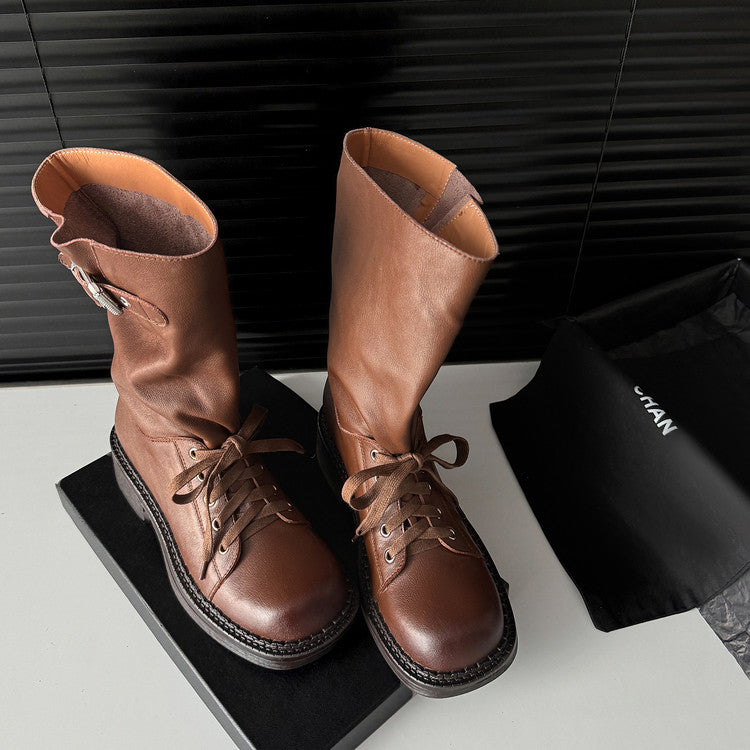 Karin Luna Bestseller Large Tube Thick Sole Martin Boots with Belt Buckle