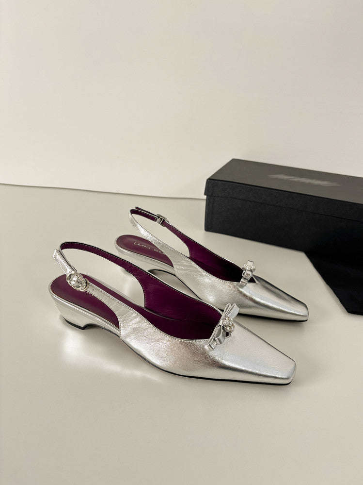 Karin Luna In Stock In Stock Sweet Bowknot Small Square Toe Chunky Heel Closed-toe Elegant Retro Sandals