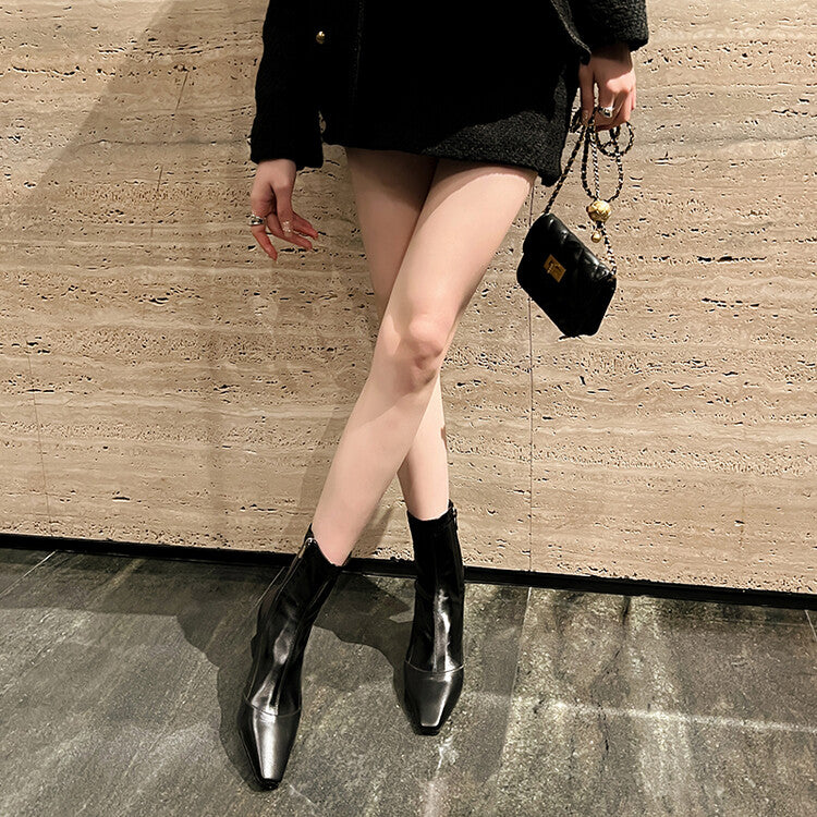 Karin Luna Elegant Small Square Toe Chunky Heel Slim Boots