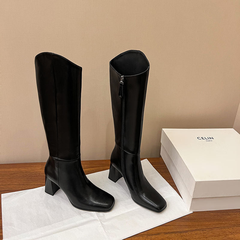 Karin Luna In Stock Spot Goods  Chunky Heel Side Zipper Riding Boots