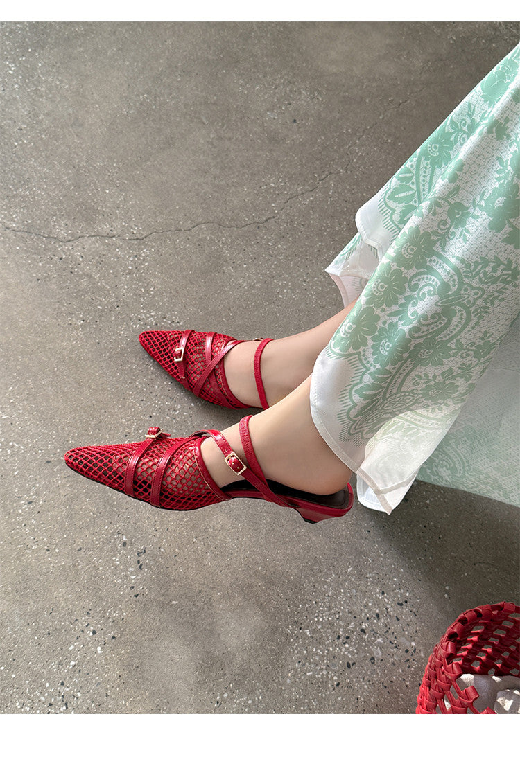 Karin Luna In Stock  Spot Goods  Mesh Series Elegant Closed-Toe Belt Buckle Slippers