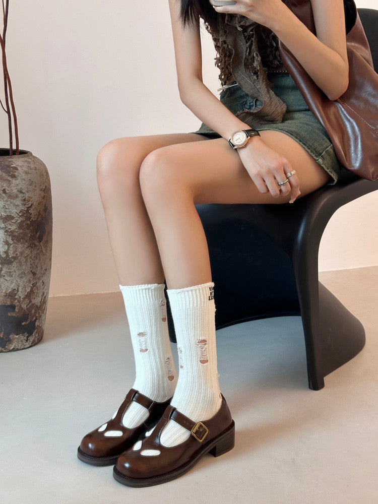 Karin Luna In Stock Spot Goods Minimalist Retro British Style Irregular Hollow Single Shoes