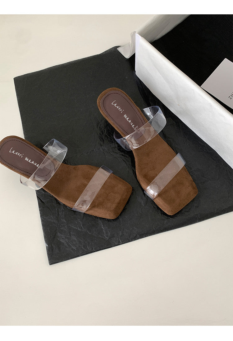 Karin Luna Hot-Selling Amber Element~Spot Goods Spot Goods Transparent tpu   Minimalist Square-Toed One-Strap Slippers