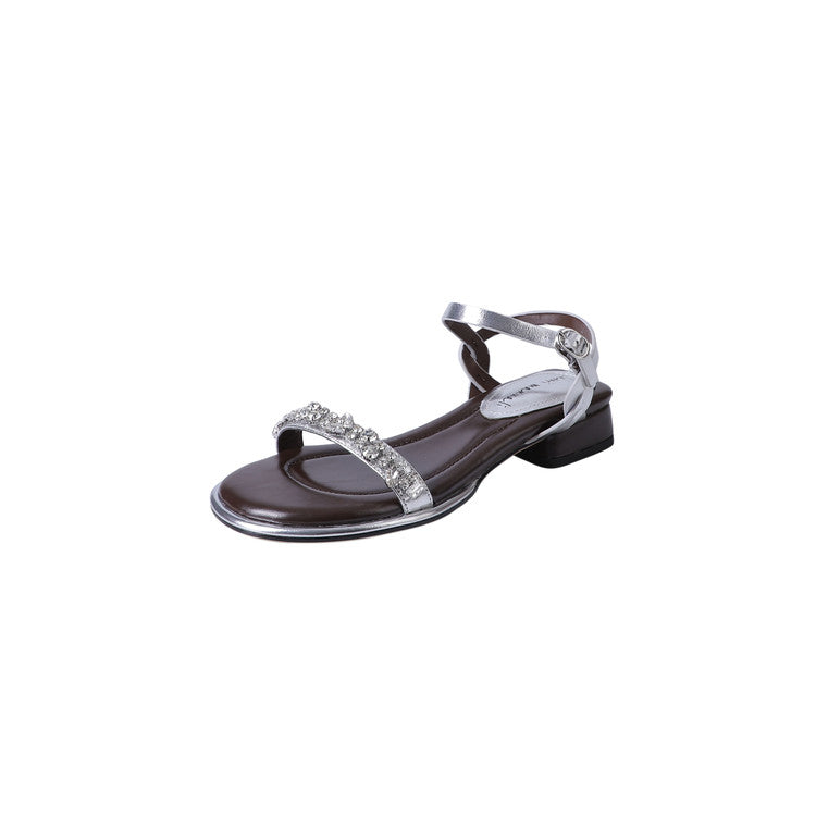 Karin Luna In Stock In Stock  Rhinestone Strap Round Toe Chunky Heel Sandals