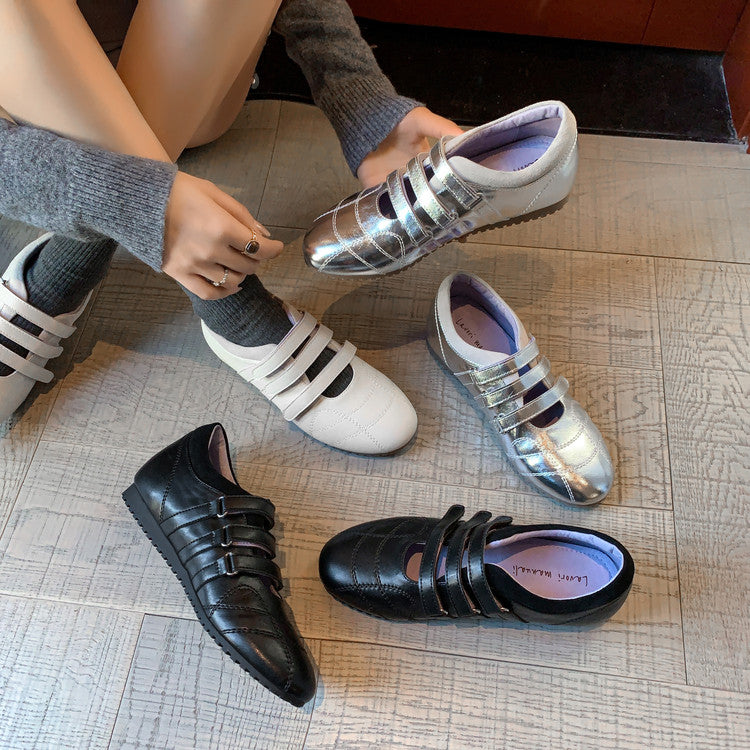 Karin Luna Casual Shoes Series~  In Stock In Stock Magic Tape Round Toe Internal Height Increase Single Strap Flats