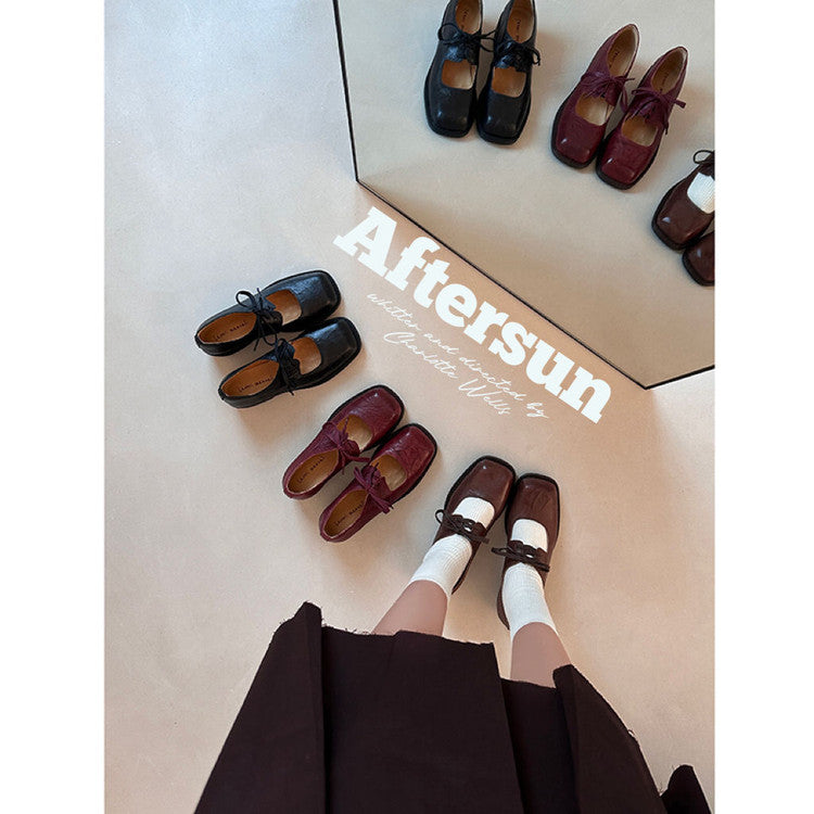 Karin Luna In Stock Spot Goods   Full leather inside and out Vegetable Tanned Hand-Grabbed Sheepskin Square-Toed Chunky Heel Single Shoes