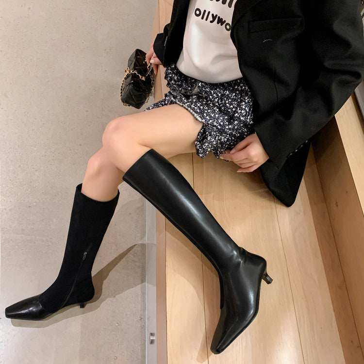 Karin Luna In Stock Spot Goods   Small Square Toe Thin Heel Elegant Slimming Long Boots