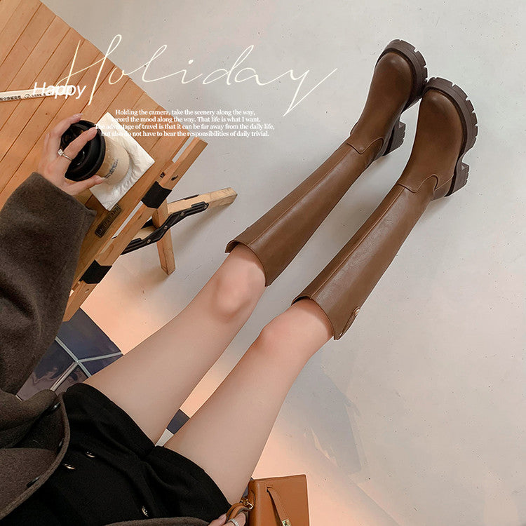 Karin Luna In Stock Versatile Round-Toe Thick-Soled Long Boots