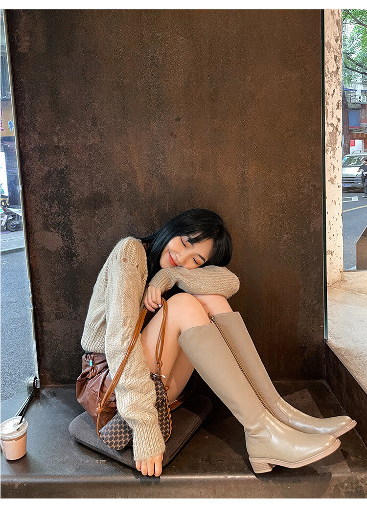 Karin Luna In Stock  Cowhide Niche Versatile Style Knight Boots