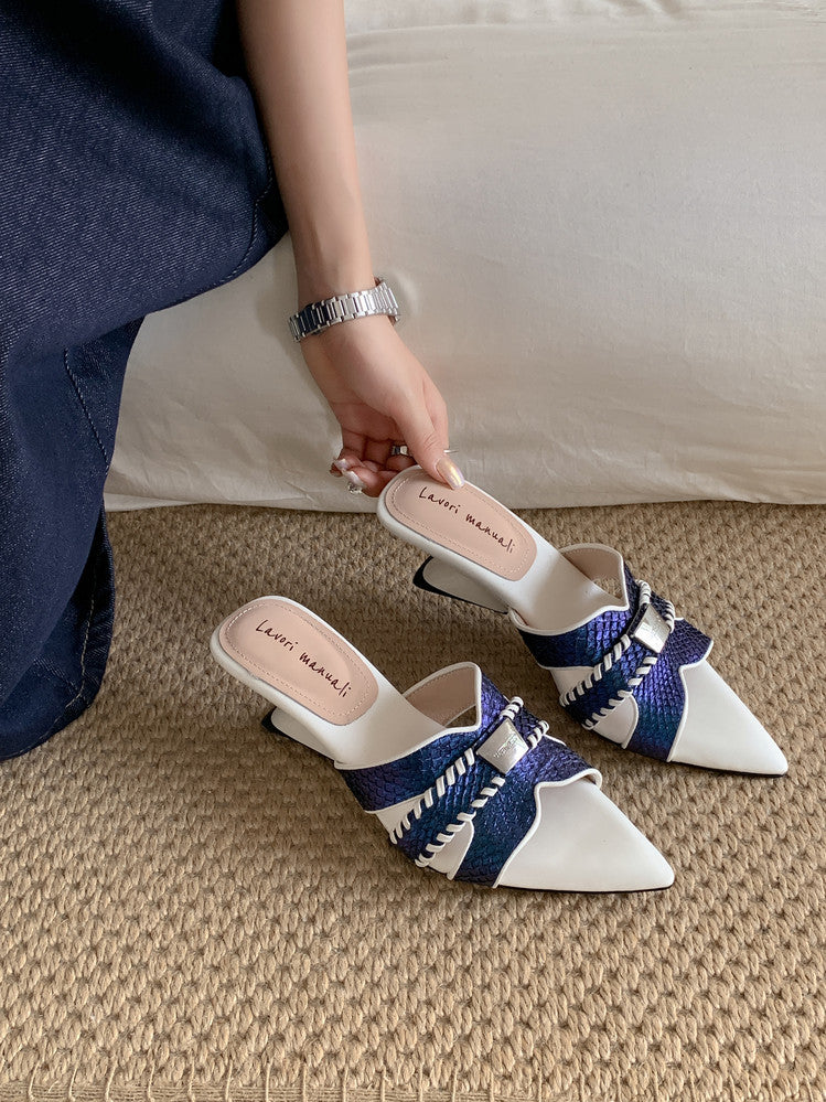 Karin Luna Fish Skin Series~Minimalist Pointed Toe Hot-Selling Unique Heel Slippers