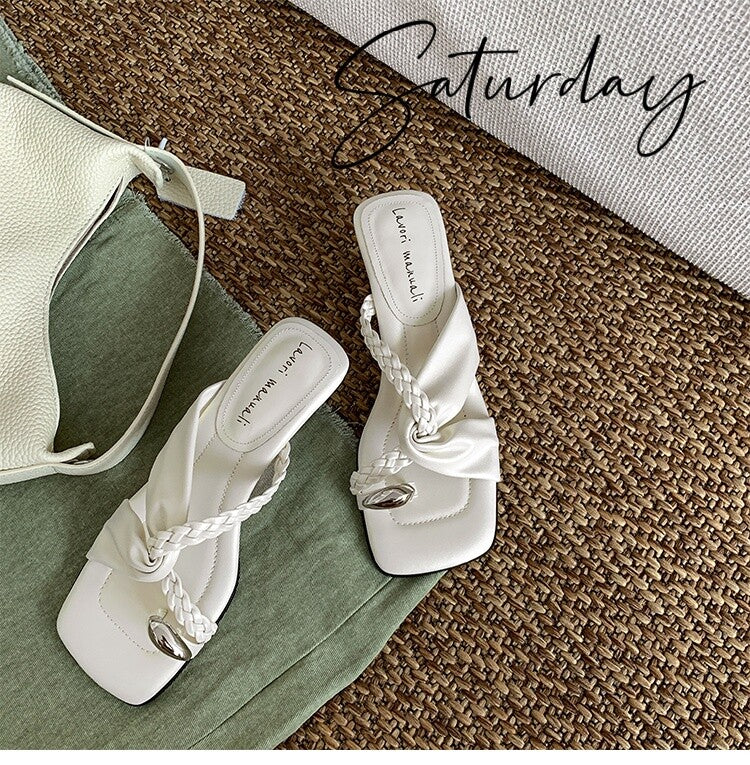Karin Luna has a sense of design ~Twist Braided Cross Strap Square Toe Sandals