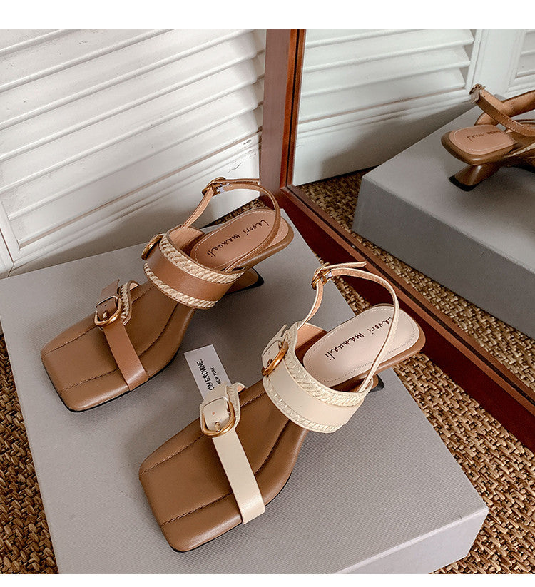 Karin Luna In Stock Spot Goods Vacation style Sofa Cushion Square Toe Irregular Heel Open-Toe Sandals