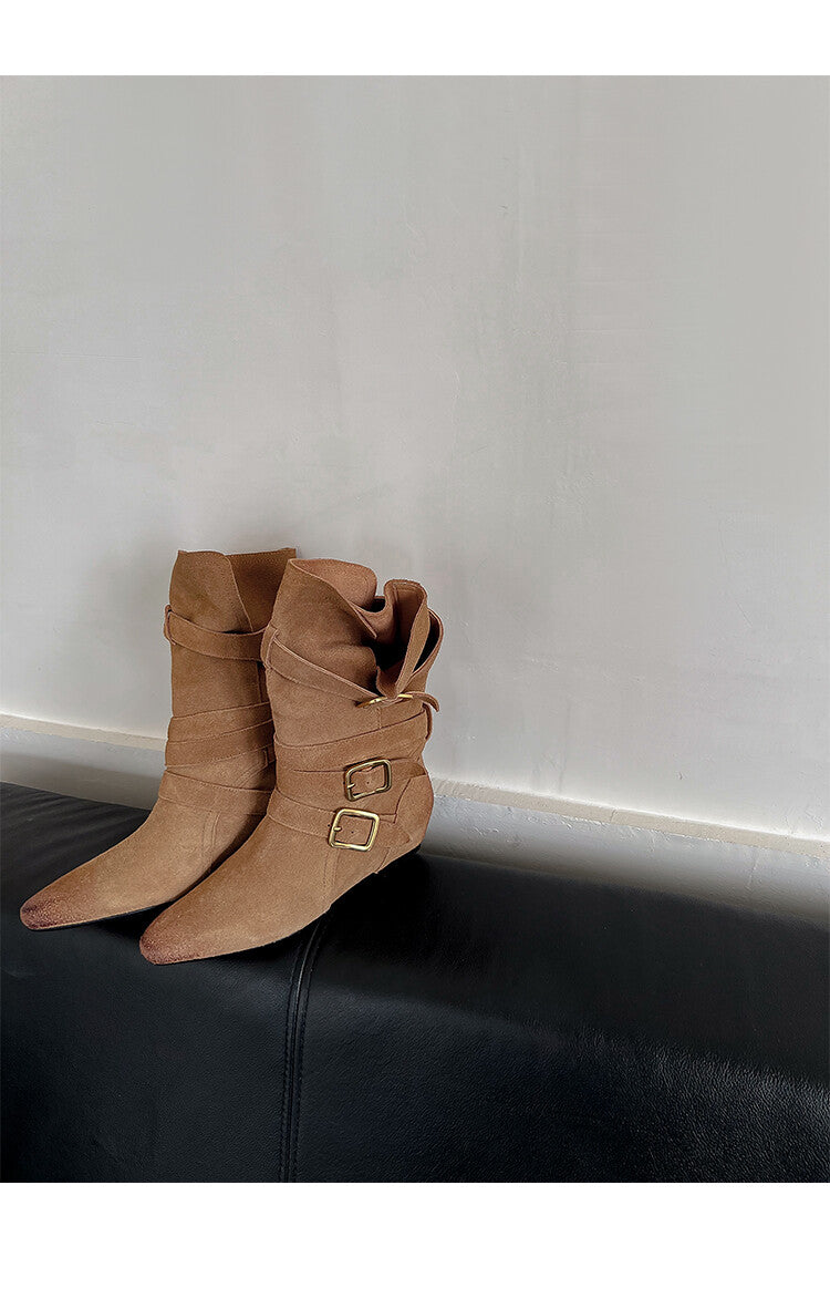 Karin Luna Cow Leather Small Square Toe Belt Buckle Fashion Boots