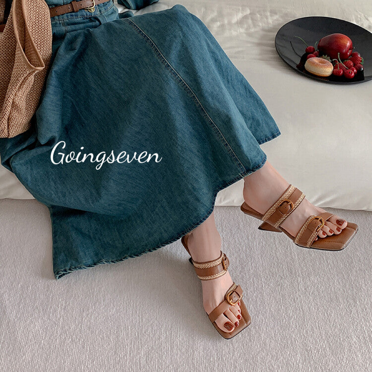 Karin Luna Hot-Selling In Stock  Retro Wedge Belt Square Toe Irregular Heel