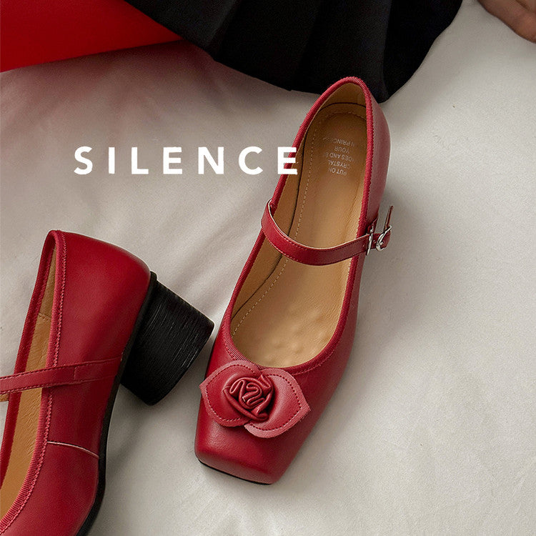 Karin Luna In Stock Spot Goods  Vintage Three-Dimensional Camellia Square-Toed Mary Jane Shoes