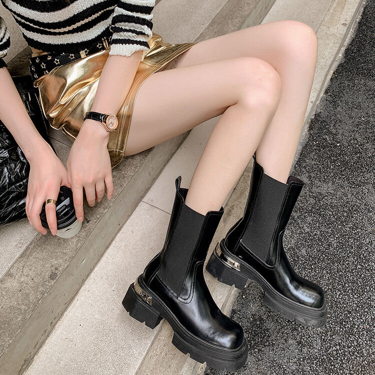 Karin Luna da Brand Series~Rear Metal Decoration Thick Sole Stretch Boots